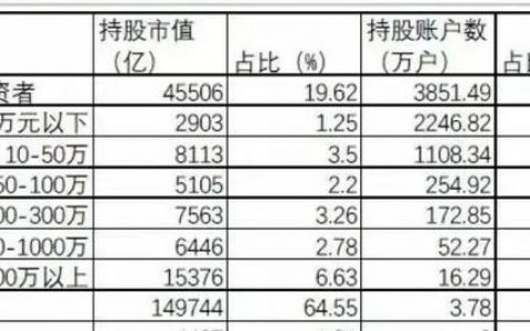 中国股市散户100万以上比例是多少？