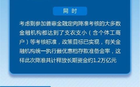 央行决定降准0.5个百分点，释放长期资金约1.2万亿元